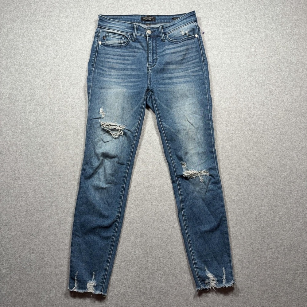 Judy Blue Jeans Womens 5/27 Medium Wash Distressed Skinny Fit Stretch JB82206MD